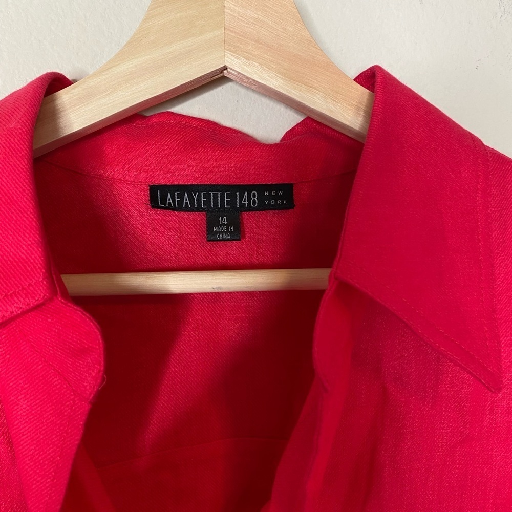 Lafayette 148 New York Red Button Down Shirt - Picture 2 of 5